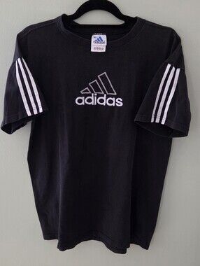 VTG 90s Adidas Made in USA Embroidered Center Mountain Logo T-Shirt Black XL